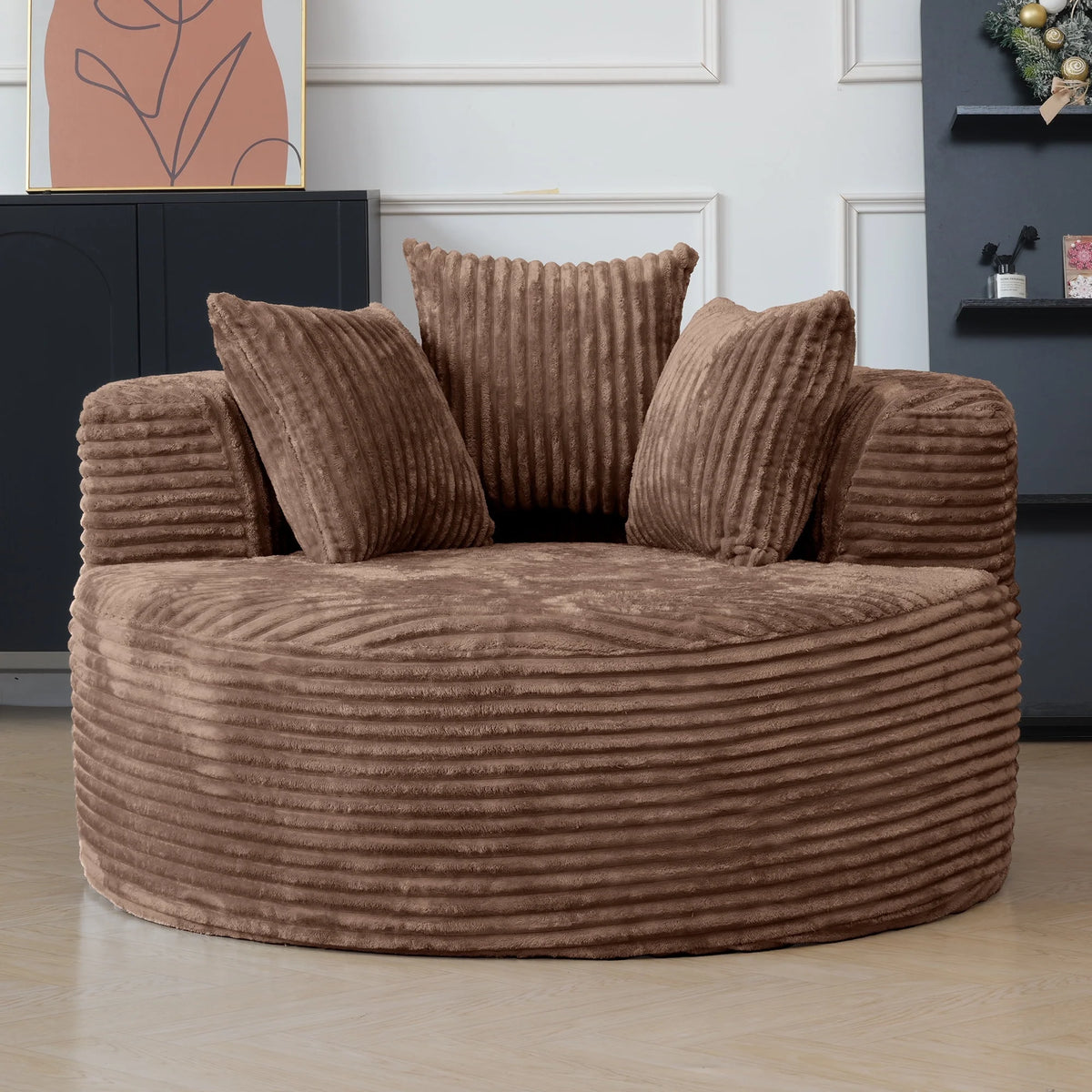 Sodrens Oversized Chaise Lounge Chair Indoor,Upholstered Sofa Bed with Throw Pillows and Armrests,Sleeper Chair for Living Room,Bedroom,Brown,Corduroy