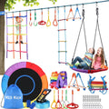 KloKick 50ft Ninja Warrior Obstacle Course with Slackline Monkey Bars and Saucer Swing