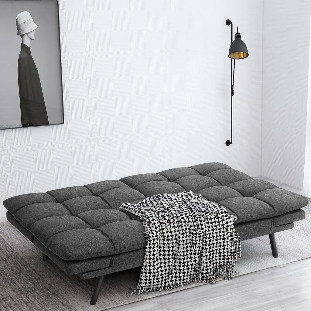 Convertible Memory Foam Futon Sofa Bed with Adjustable Armrests and Backrest,Gray