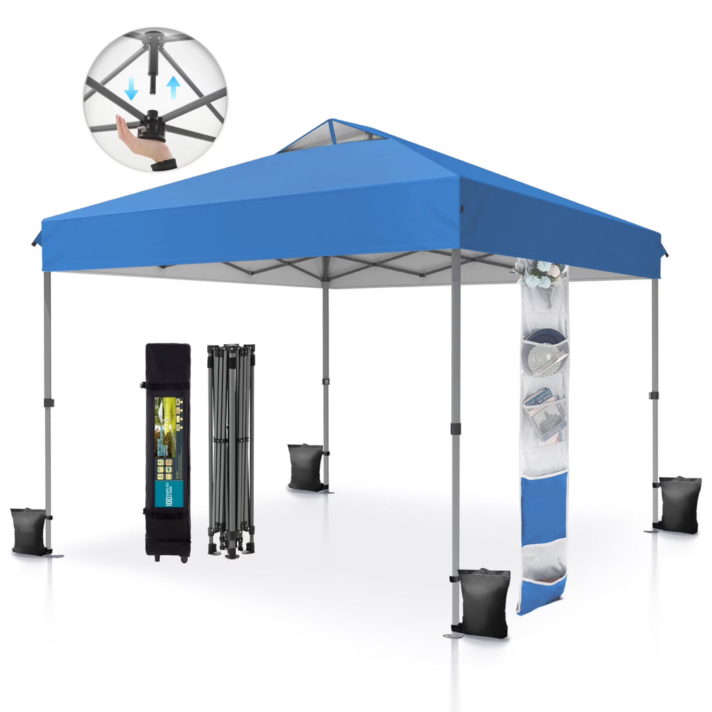 Alpha Joy 10x10ft Pop-up Canopy Instant Outdoor Canopy Tent Portable Straight Leg Shelter with Roller Bag for Outside, Flag
