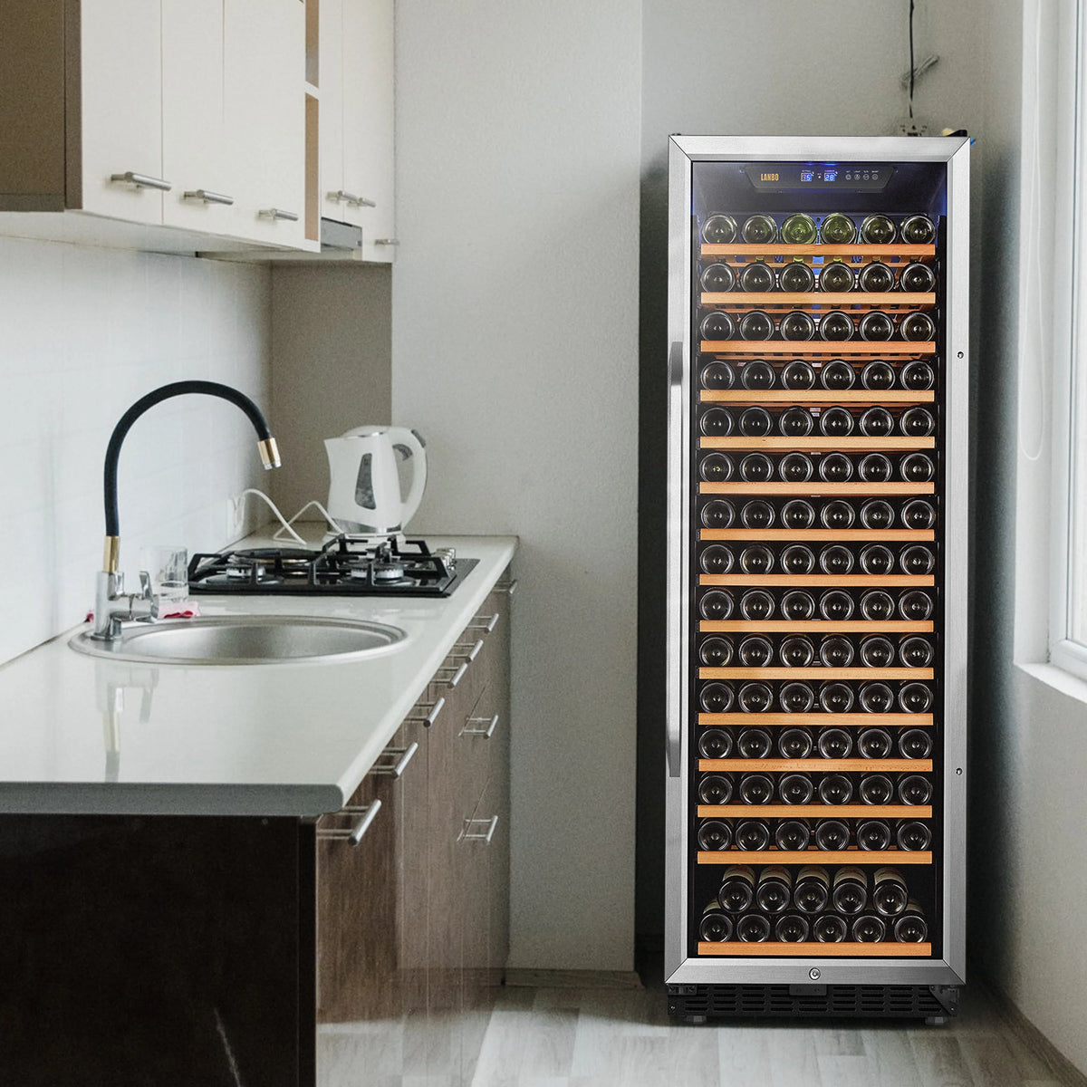 Lanbo 165 Bottle Built-in Black Single Zone Wine Cooler 24 inch Width