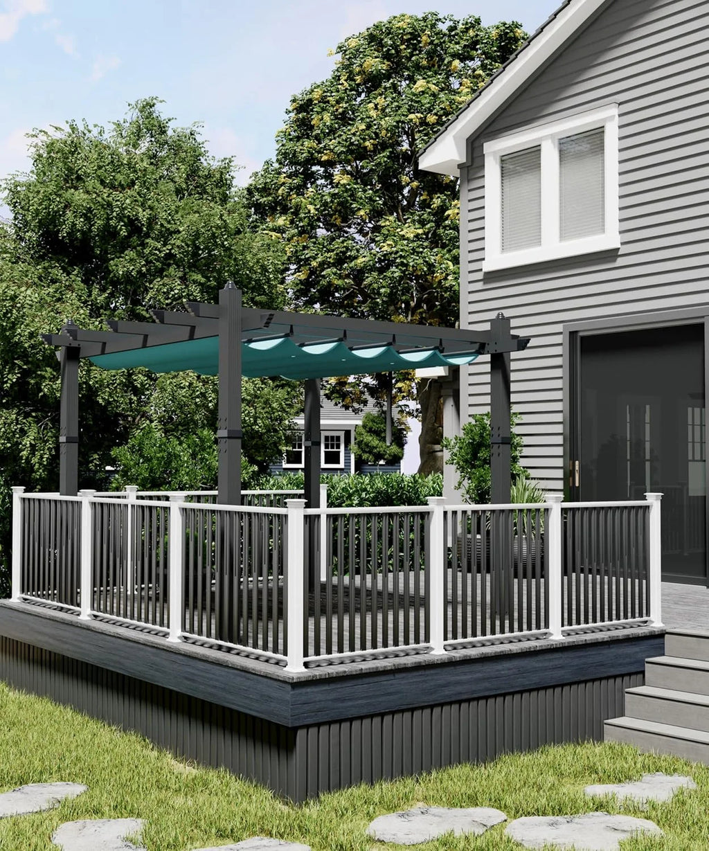Outdoor Aluminum Pergola with Retractable Canopy, Reinforced 4-Sided Base, Waterproof & UV-Resistant Adjustable Roof, Modern Design for Patio, Deck, Backyard, and Garden