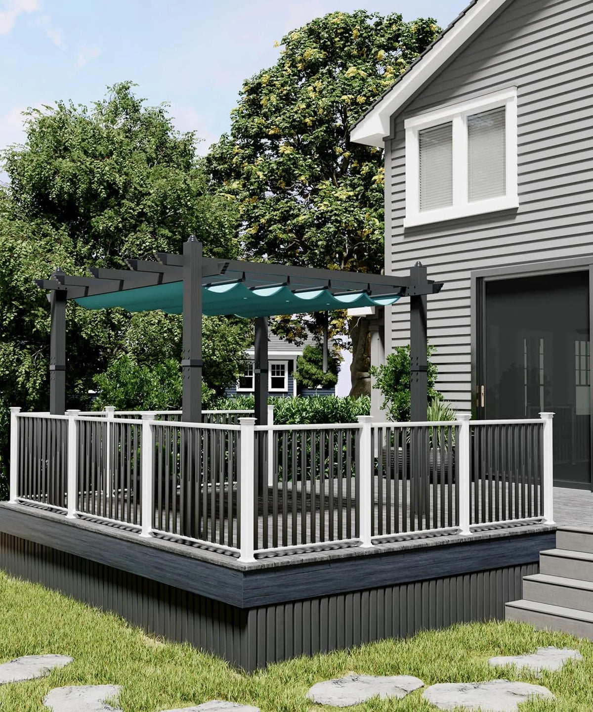 Outdoor Aluminum Pergola with Retractable Canopy, Reinforced 4-Sided Base, Waterproof & UV-Resistant Adjustable Roof, Modern Design for Patio, Deck, Backyard, and Garden