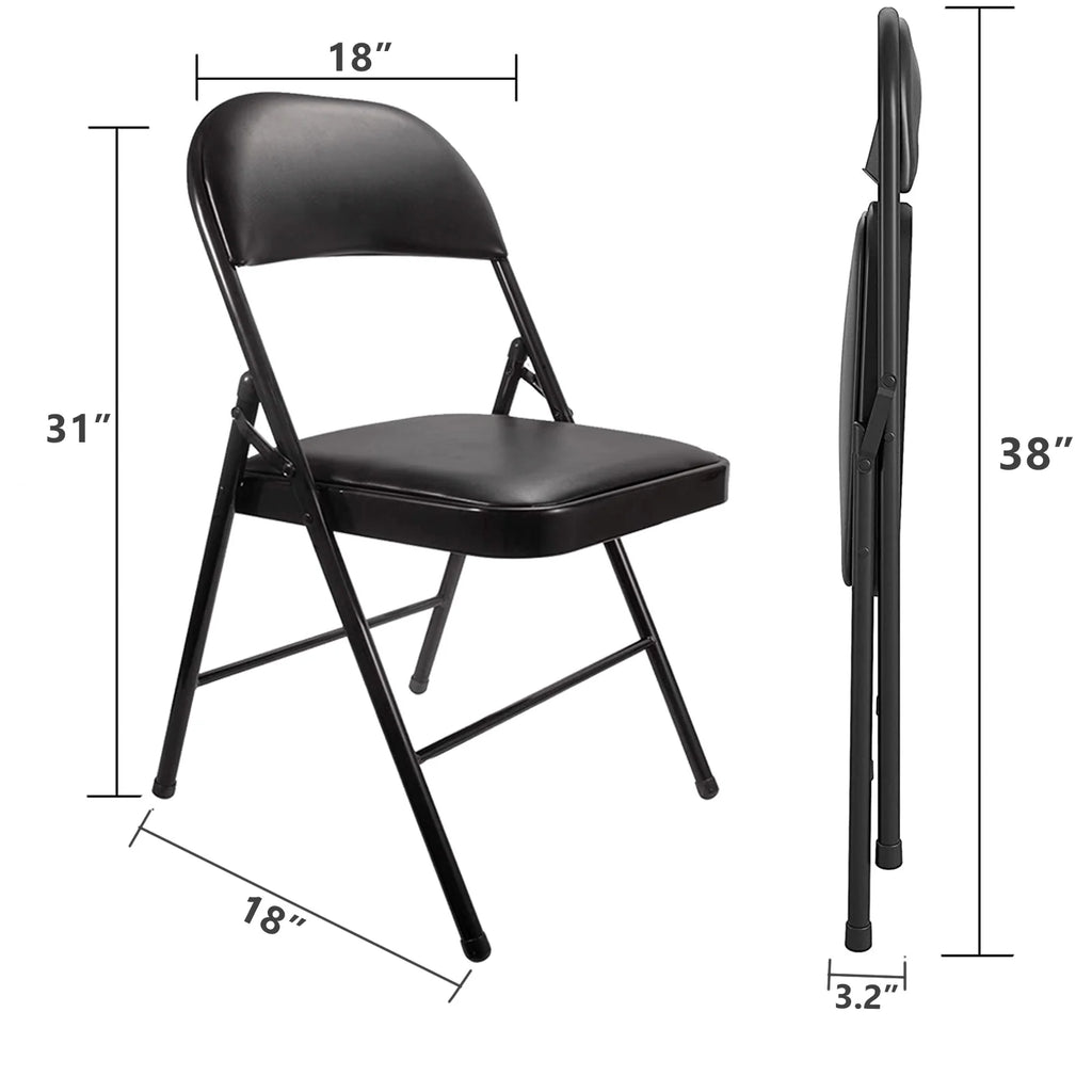 SUGIFT Metal Folding Chairs with Padded Seats, 6 Pack, Black