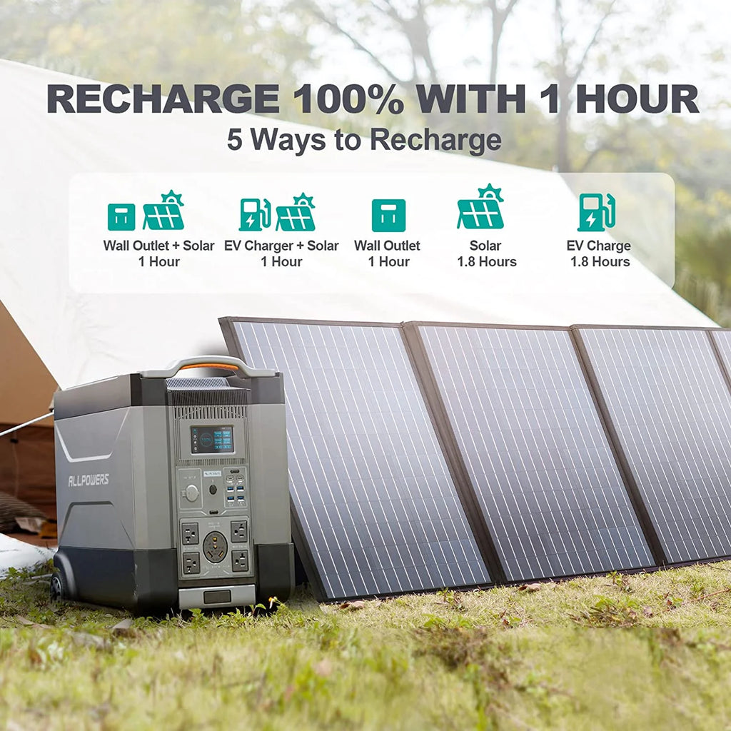 ALLPOWERS R4000 Portable Solar Generator Kit, 100W Monocrystalline Flexible Solar Panel with 3600 Watt 3600Wh LiFePO4 Portable Power Station, for Camping, Home Backup, RV,  [Shipping Separately]