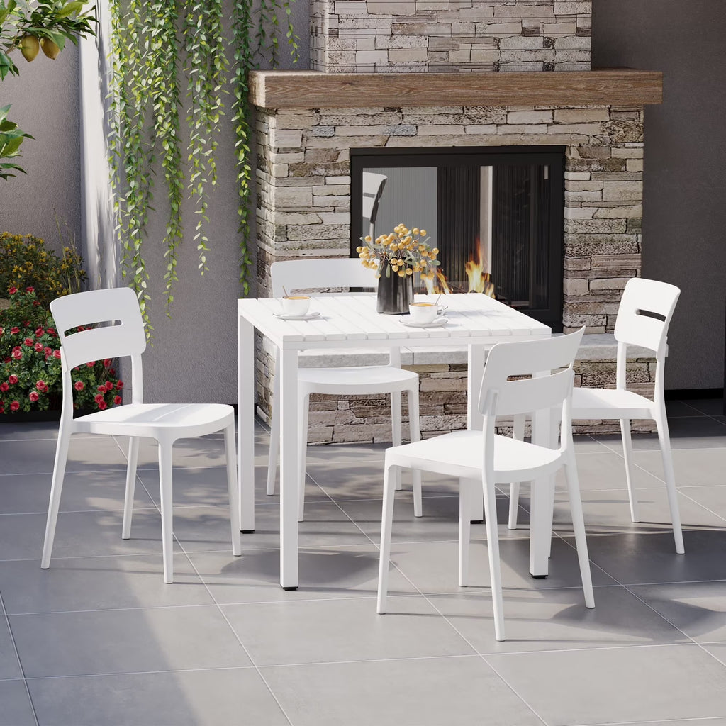 WestinTrends Playa 5-Piece Outdoor Metal Frame Dining Table Patio Set with Stackable Patio Dining Chairs, Olive Green