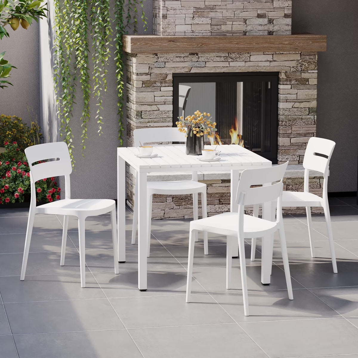 WestinTrends Playa 5-Piece Outdoor Metal Frame Dining Table Patio Set with Stackable Patio Dining Chairs, Olive Green