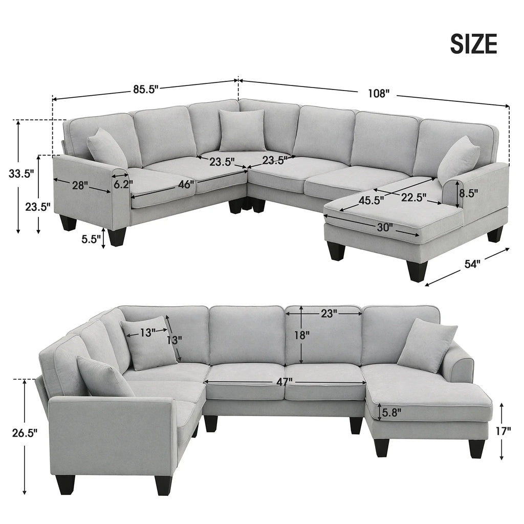 Harper & Bright Designs Modular Sectional Sofa with Ottoman Couch L Shape Corner Sofa Sets 7 Seats Fabric Couch for Living Room, Black, 112 * 87 inch