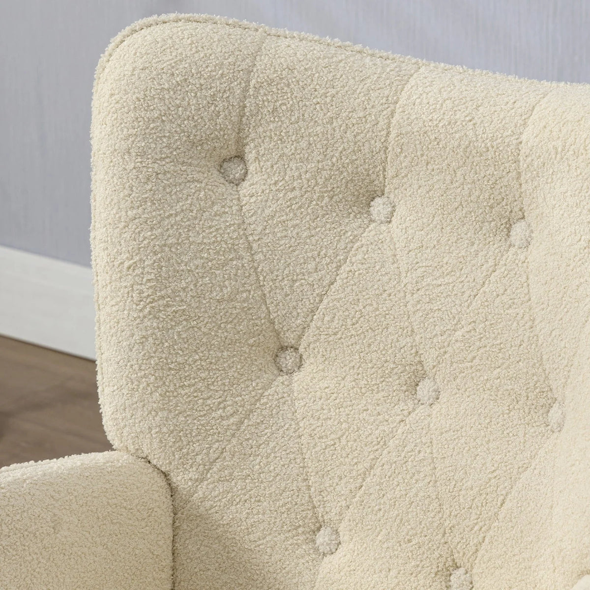 Furniliving Tufted Button Wingback Chair Upholstered Sherpa Accent Chair with Wide Arm Modern Leisure Club Chair, Lvory white