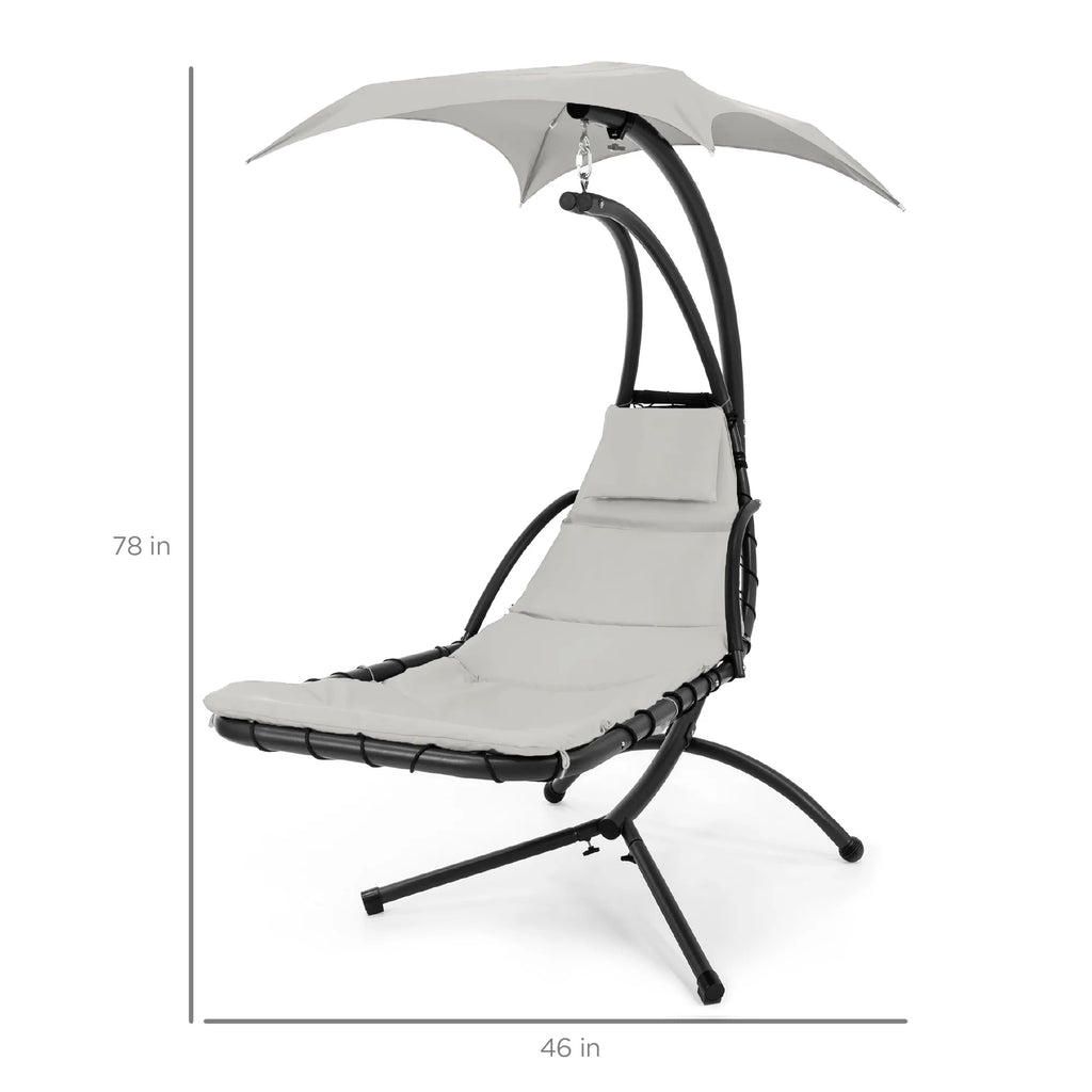 Best Choice Products Hanging Curved Chaise Lounge Chair Swing for Backyard, Patio w/ Pillow, Shade, Stand - Teal