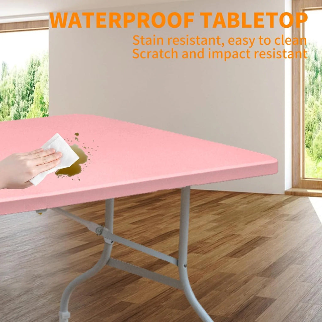 Folding Table with Carry Handle, Portable Fold-in-Half Plastic Table, Rectangle Foldable Table for Indoor