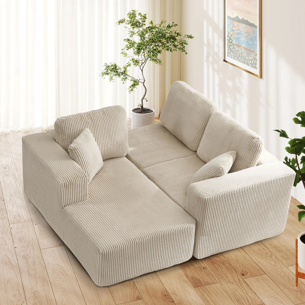 Bonzy Home Sectional Sofa with L-Shape Chaise,Modern Modular Sofa Upholstered Couch Corduroy Fabric for Living Room Bedroom Beige