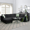 L-Shaped Modular Sectional Couch, KAMIDA 7-Seater Sectional Couch with Ottoman and 3 Pillows, Modern L-Shaped Fabric Upholstered Couch Furniture, Heavy Duty Sectional Couch for Living Room, Black