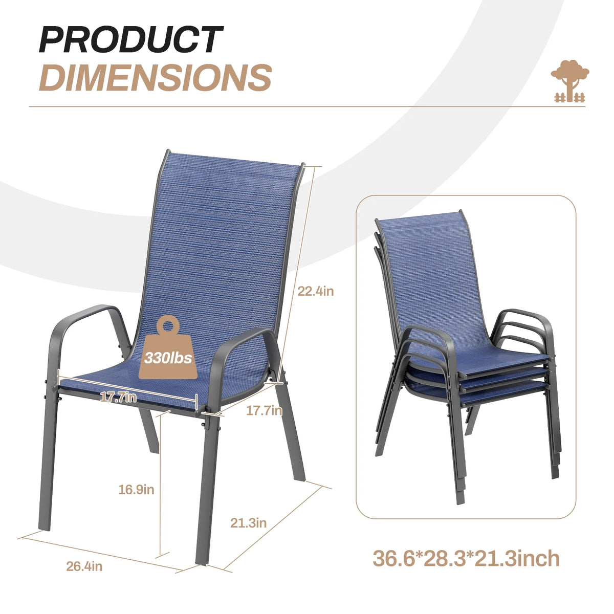 Arlopu 8Pcs Patio Dining Chairs Outdoor Stackable Armrest Chairs for Lawn Garden Backyard