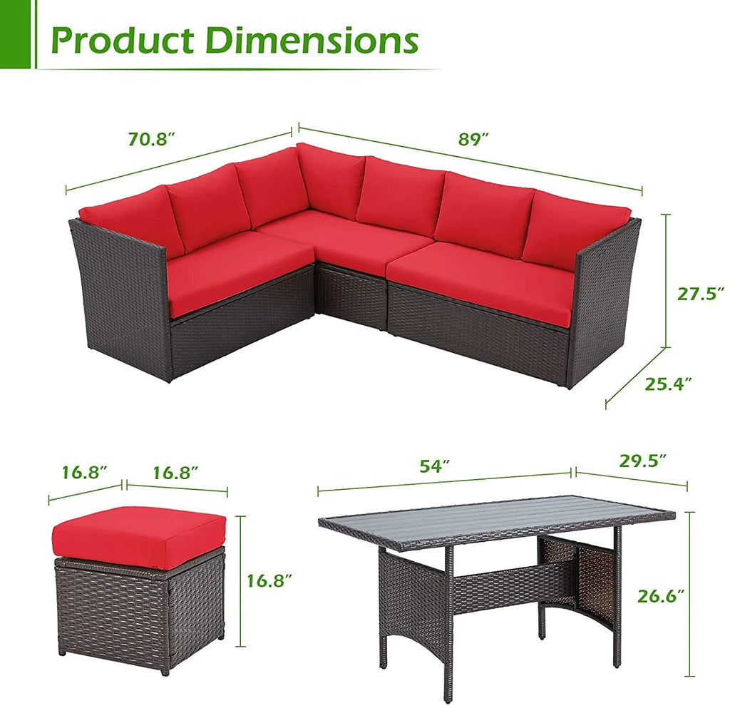 AECOJOY 7 Piece Patio Furniture Set PE Rattan Outdoor Dining Set Sectional Sofa Couch with Table Patio Conversation Set in Gray