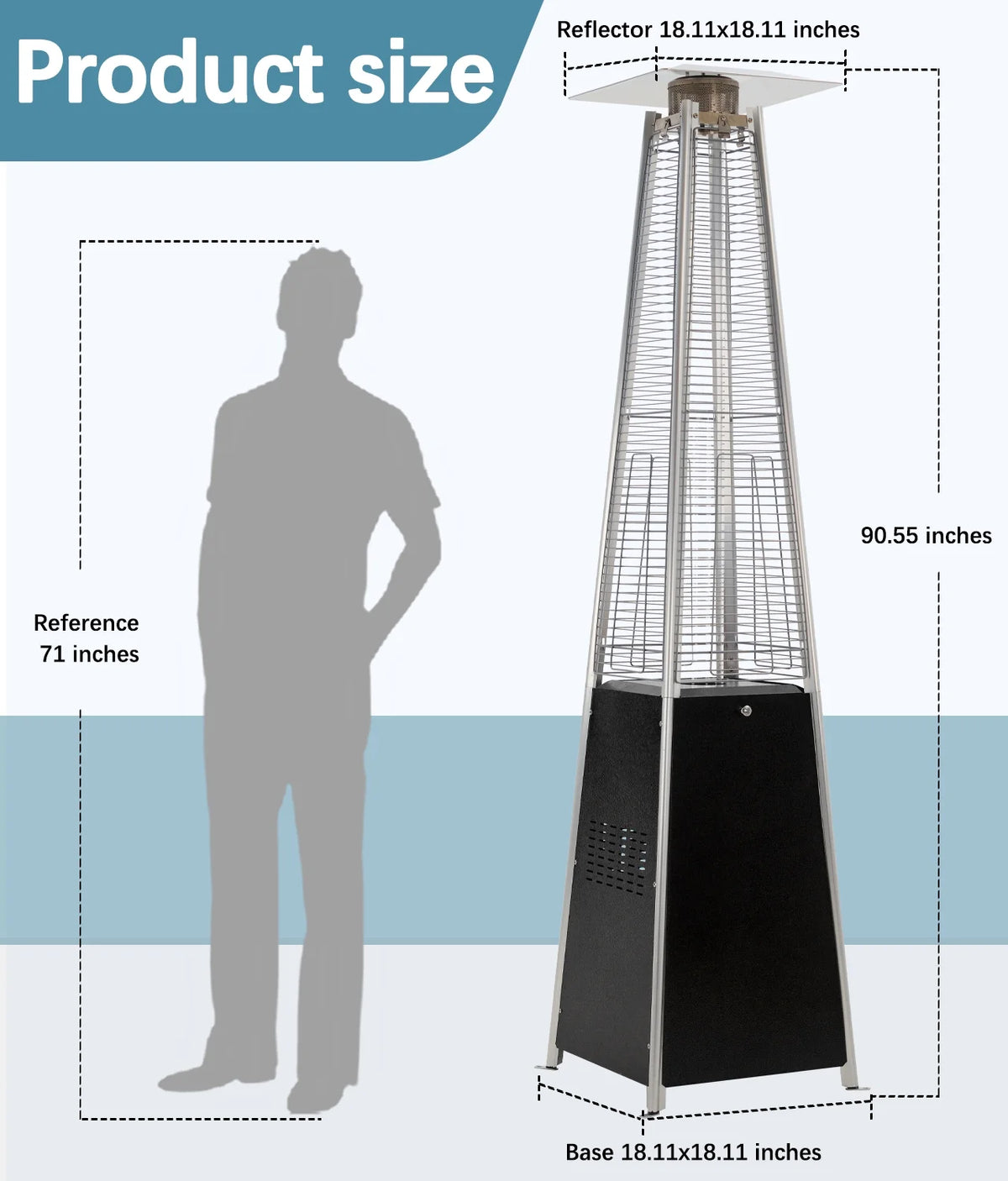 NAVINE Patio Heater, 48,000 BTU Propane Pyramid Patio Heater with Wheels, Bronze