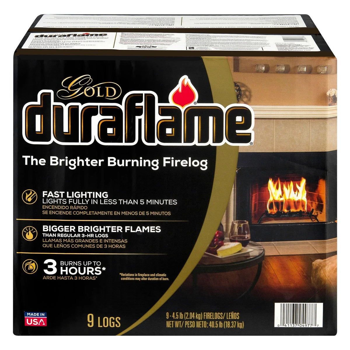 Duraflame Gold Ultra-Premium 4.5 lb Firelogs 9-Pack Case, Pack of 5, Long-Lasting 3-Hour Burn, Clean and Convenient Indoor or Outdoor Fireplace Logs