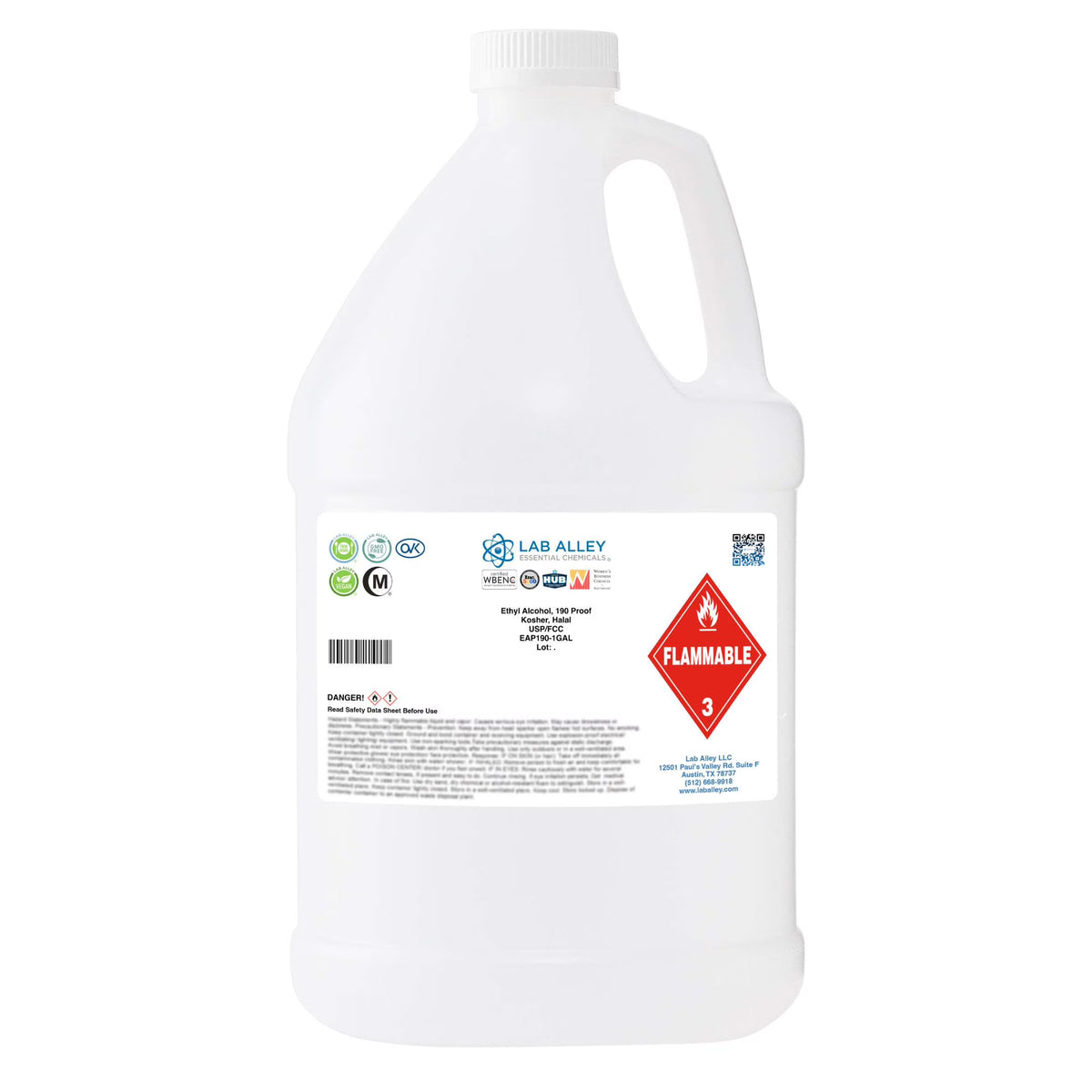 Ethanol 190 Proof (95%) Non-Denatured Alcohol, USP/FCC Food Grade, Kosher 1 Gallon