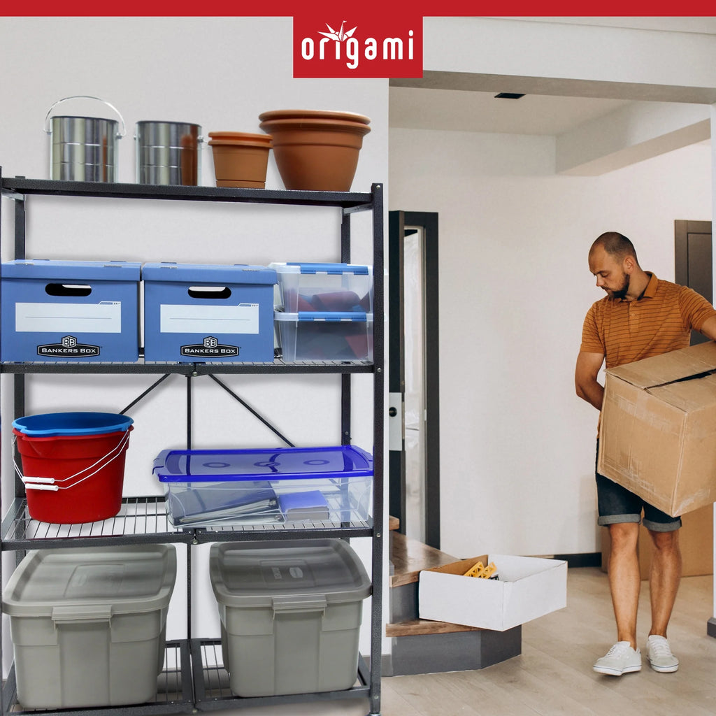 Origami 2-Pack R5 Series Heavy-Duty 4-Tier Foldable Steel Shelf, Pewter