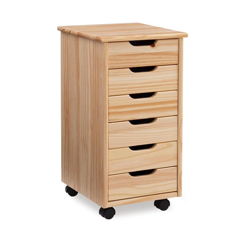 Riverbay Furniture Six Drawer Wood Rolling Storage Cart in Brown
