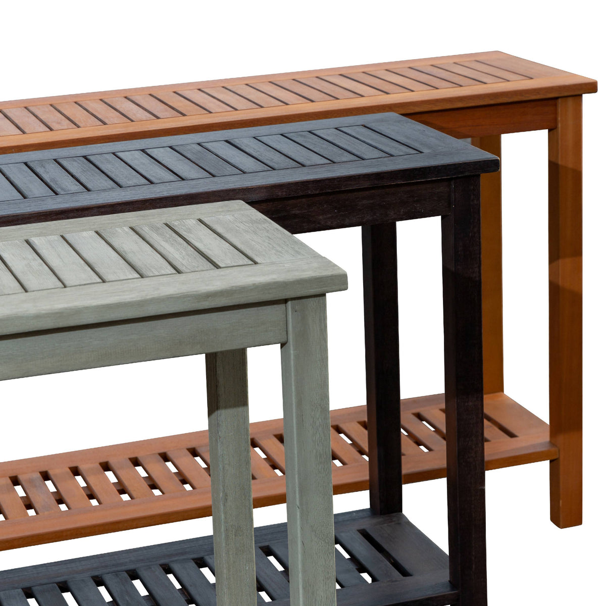 DTY  Outdoor Living Longs Peak Eucalyptus Console Table Silver Gray