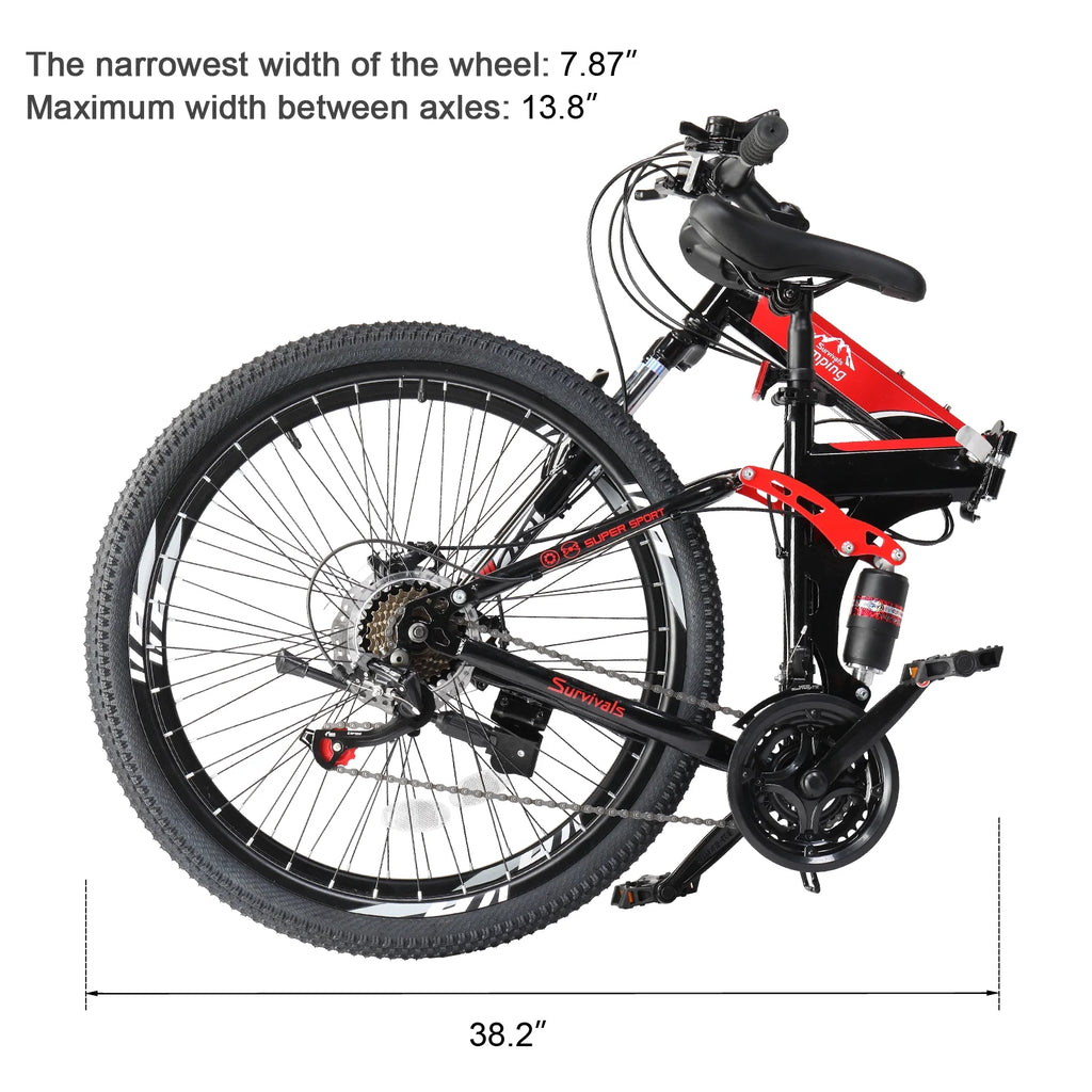 Ktaxon Folding 21 Shimano Speed 26" Wheel Riding Mountain Bike, Steel Frame Trail Road Bicycle, for Men and Women, Red
