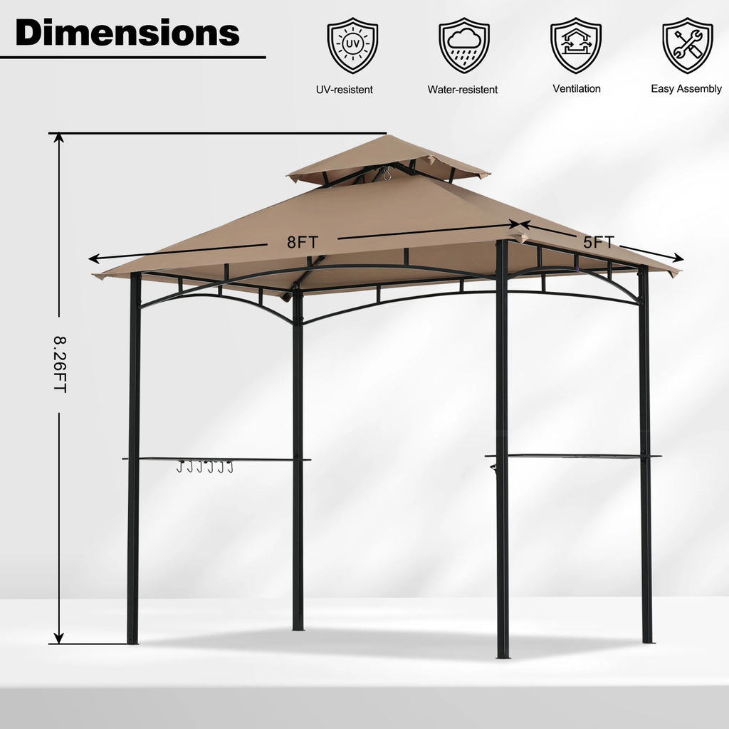 MASTERCANOPY 8' x 5' Grill Gazebo Outdoor BBQ Gazebo Canopy with LED Lights for Patio, Brown