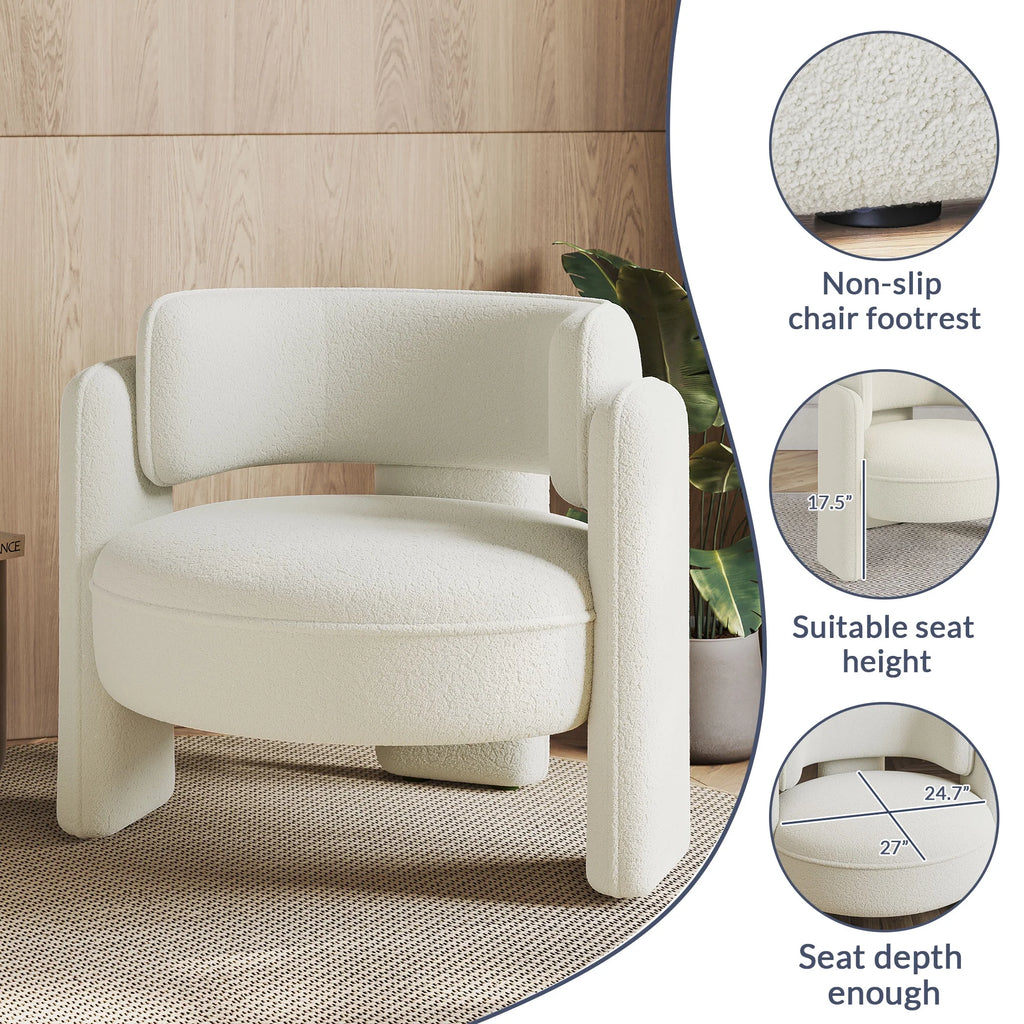 BELLEZE Sherpa Boucle Chair, Modern Barrel Accent Chair Comfy Round Upholstered Armchair Accent Side Chair for Living Room, Bedrooms, Corner - Quinton��White��