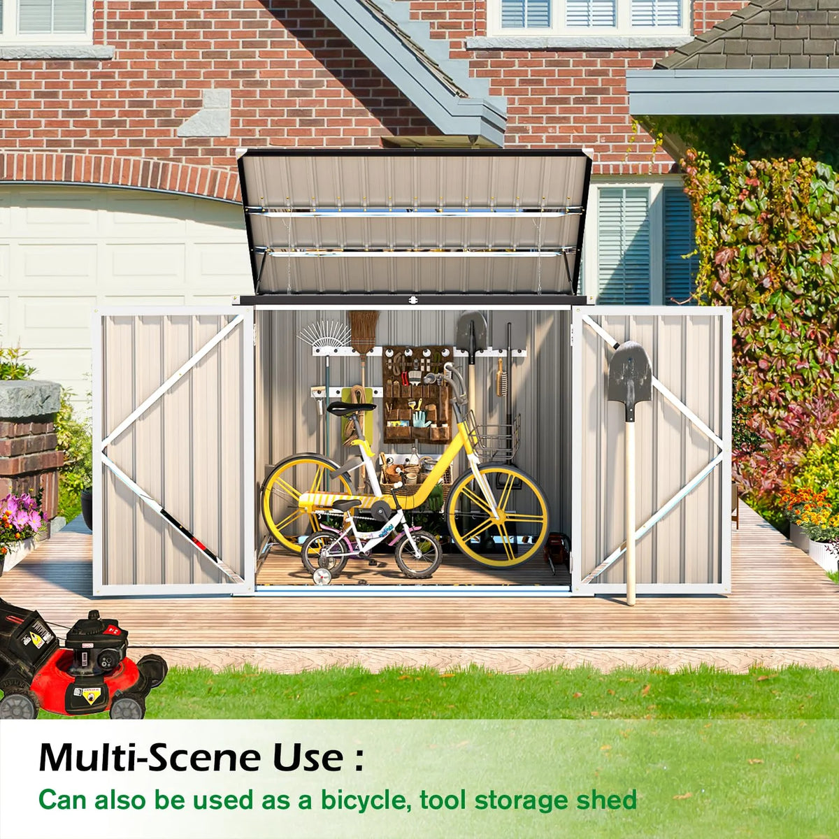 AECOJOY 46 Cu ft. Outdoor Horizontal Storage Shed Wastebasket Enclosure Container Metal Garbarge Shed in White
