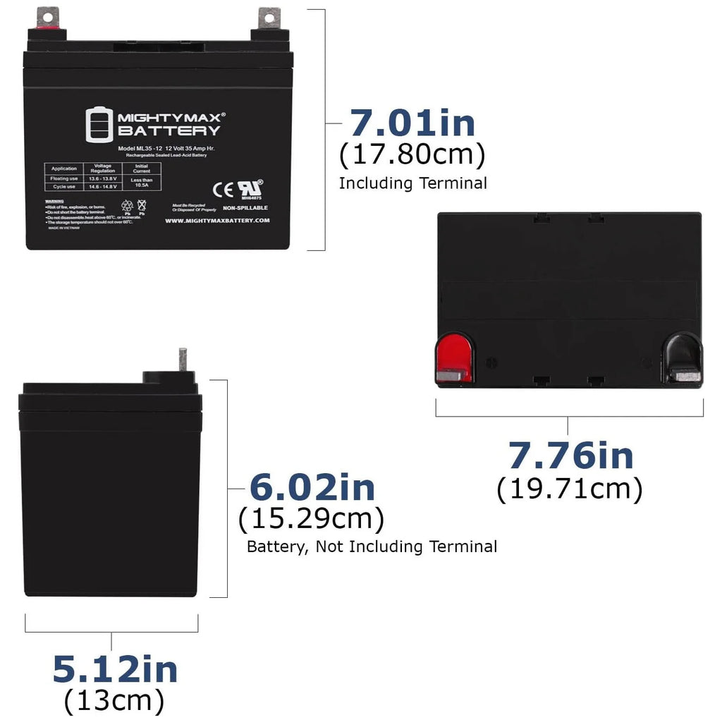 ML35-12 - 12V 35AH Battery for Pride Jazzy Select Electric Wheelchair - 2 Pack