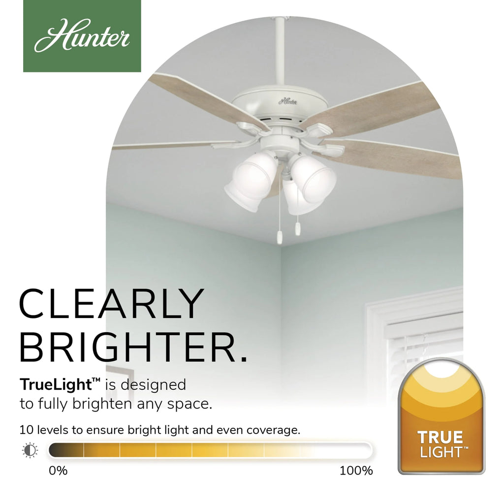 Hunter - Amberlin Indoor Ceiling Fan With Light, 52-inch, Brushed Nickel, Casual-style, 3-speed WhisperWind Motor, 53216, for Living Rooms, Bedrooms