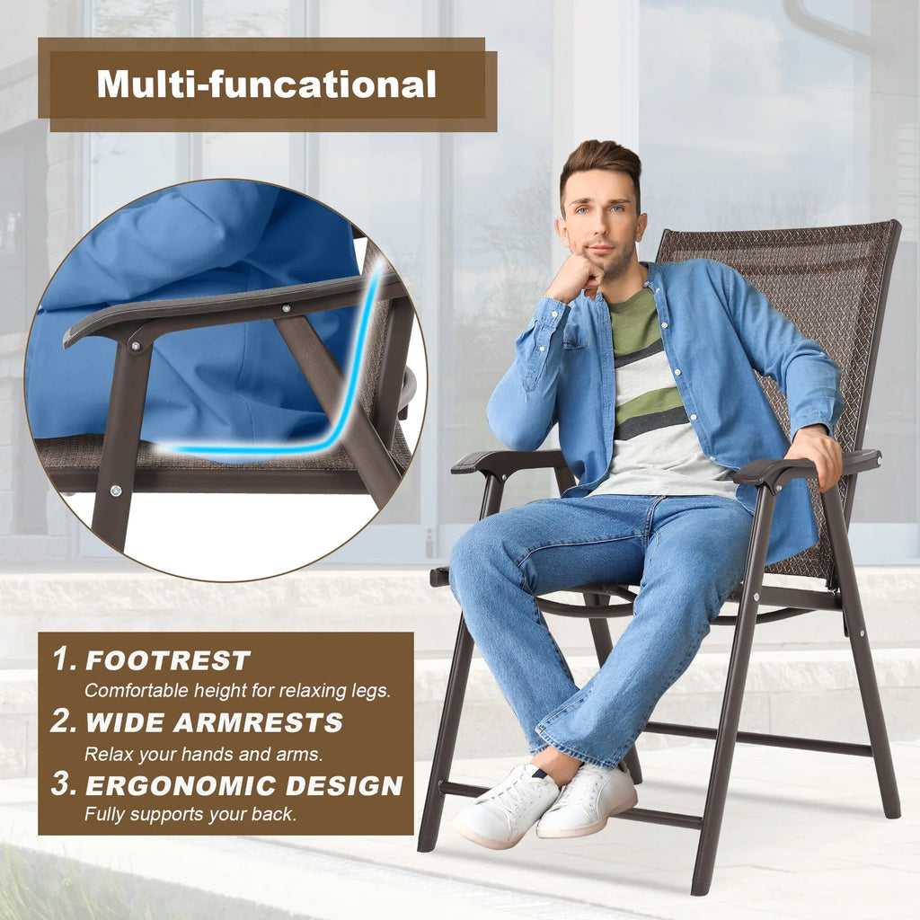 Aoodor Folding Patio Chairs for Indoor and Outdoor 4 Sets-Brown