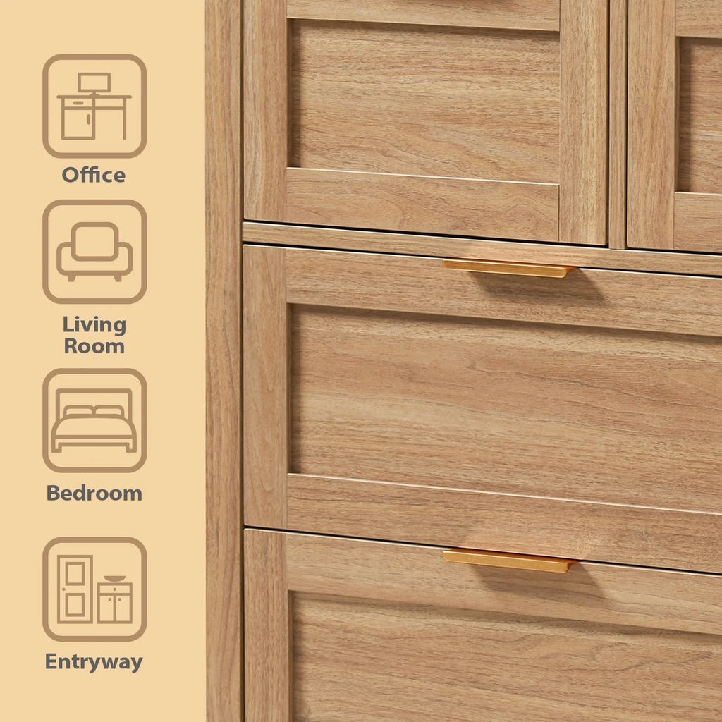 ARKANTOS Wooden 6 Drawer Double Dressers, Wide Chests of Drawers for Bedroom, Natural Oak