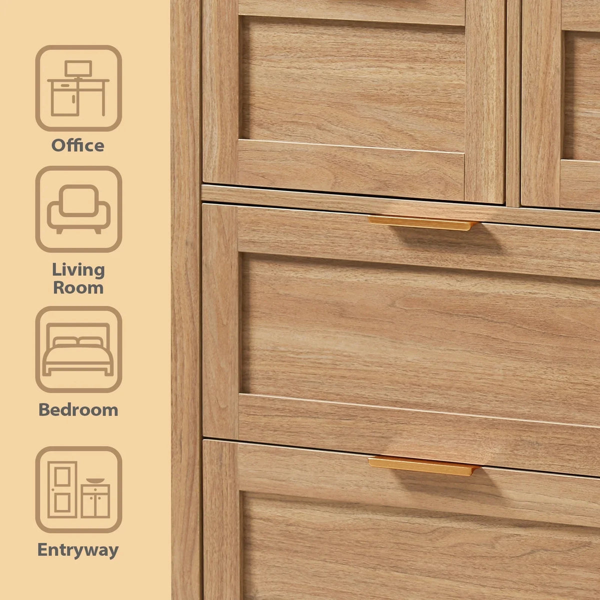 ARKANTOS Wooden 6 Drawer Double Dressers, Wide Chests of Drawers for Bedroom, Natural Oak