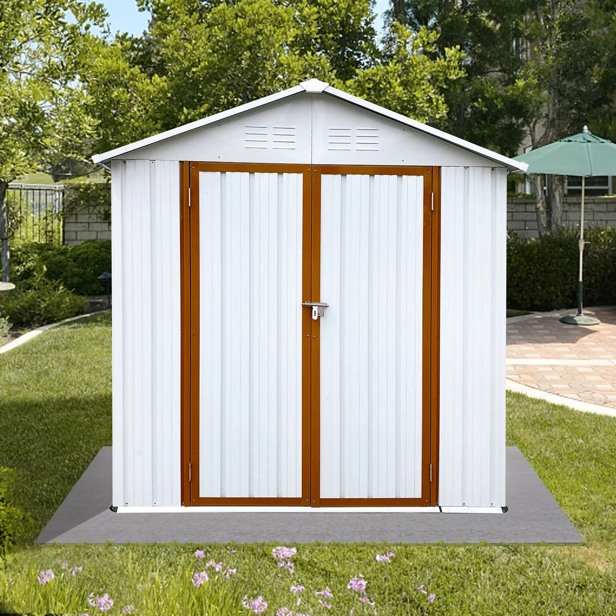 6' x 4' Outdoor Storage Shed, Metal Garden Shed with Lockable Doors, Tools Storage Shed for Backyard, Patio, White