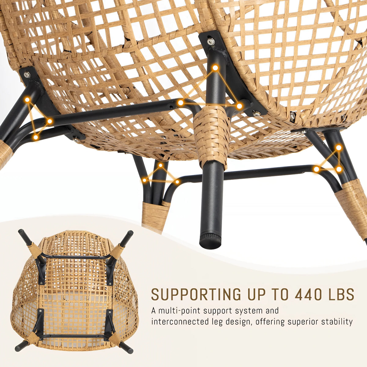 RADIATA 440 lbs Outdoor Egg Chair with Foot Rest & Ottoman, Wicker Patio Egg Chair for Indoor or Garden,Beige
