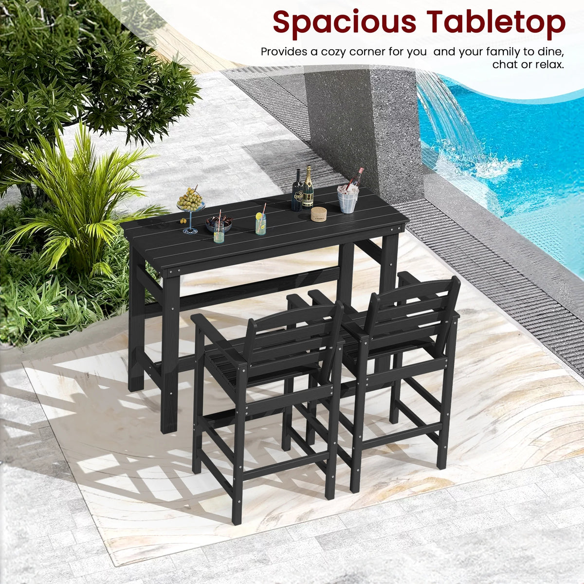 SERWALL 41" Outdoor Bar Table, HDPE All Weather Adirondack Outdoor Bar Height Table, Navy
