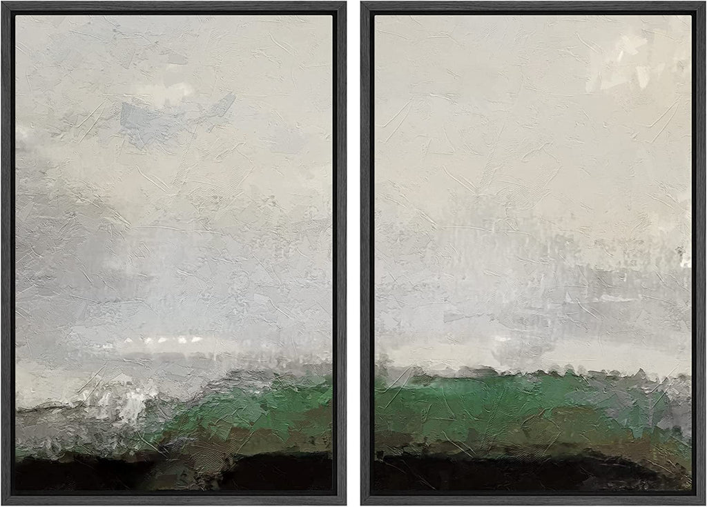 IDEA4WALL Framed Canvas Print Wall Art Set of 2 Watercolor Pastel Duotone Tan Landscape Abstract Modern Art Multicolor Contemporary Artwork for Bedroom, Office - 16"x24"x2 Panels Natural