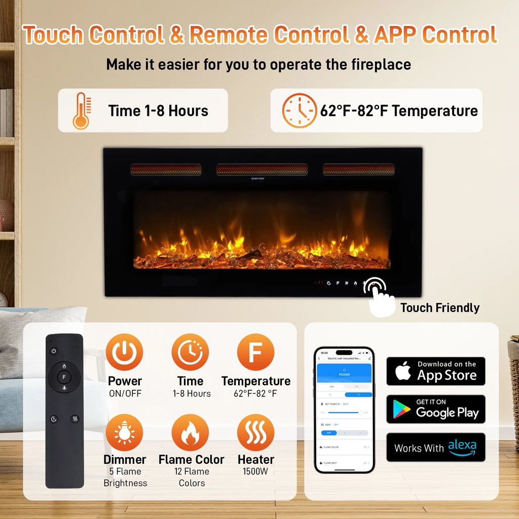 Ktaxon 30" Electric Fireplace, Freestanding/Inserts/Wall Mounted Fireplace Heater with Remote Control, 12 Adjustable Flame Colors, Log & Crystal, 8H Timer for Living Room, Bedroom