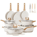 Carote Nonstick Cookware Sets, 24 Pcs Granite Non Stick Pots and Pans Set, Induction Cookware, White