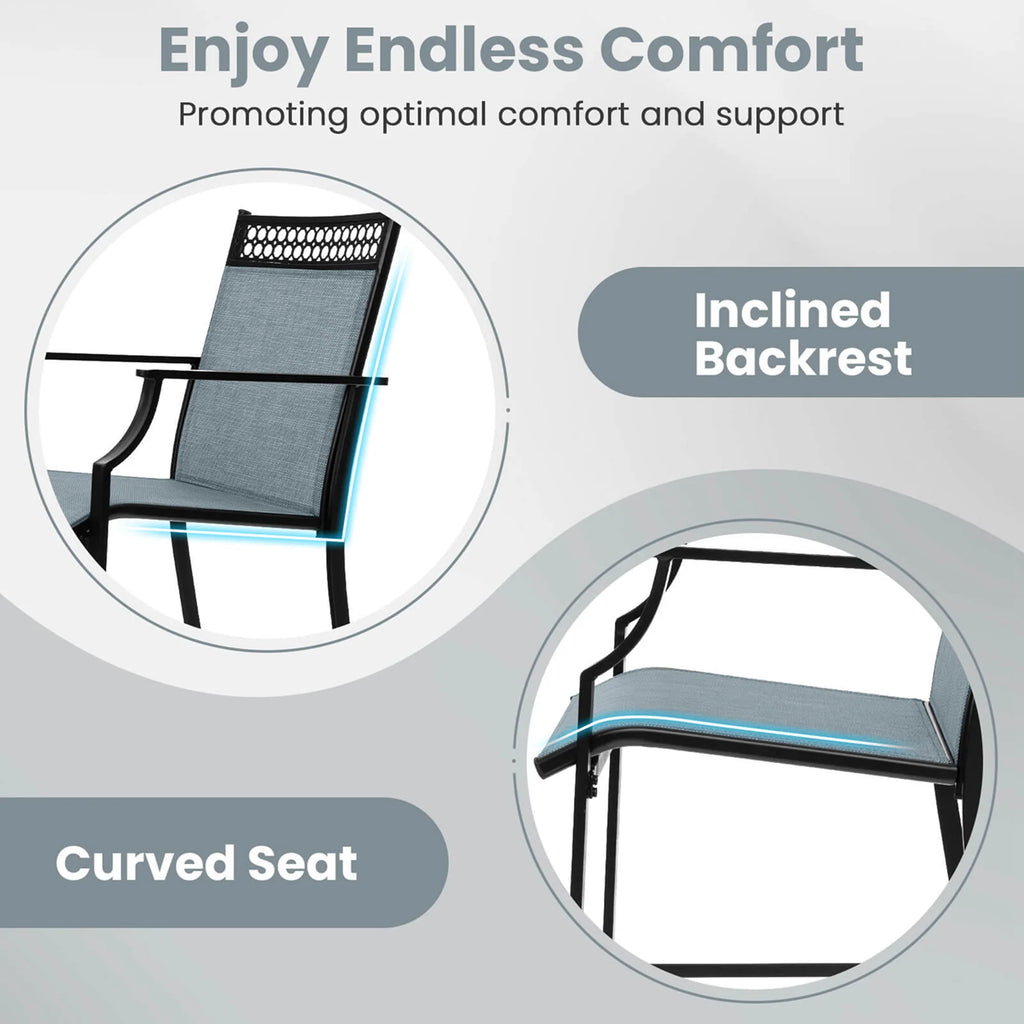 Costway Outdoor Counter Stools Set of 2 with Footrest & Armrests Metal Frame for Backyard Blue