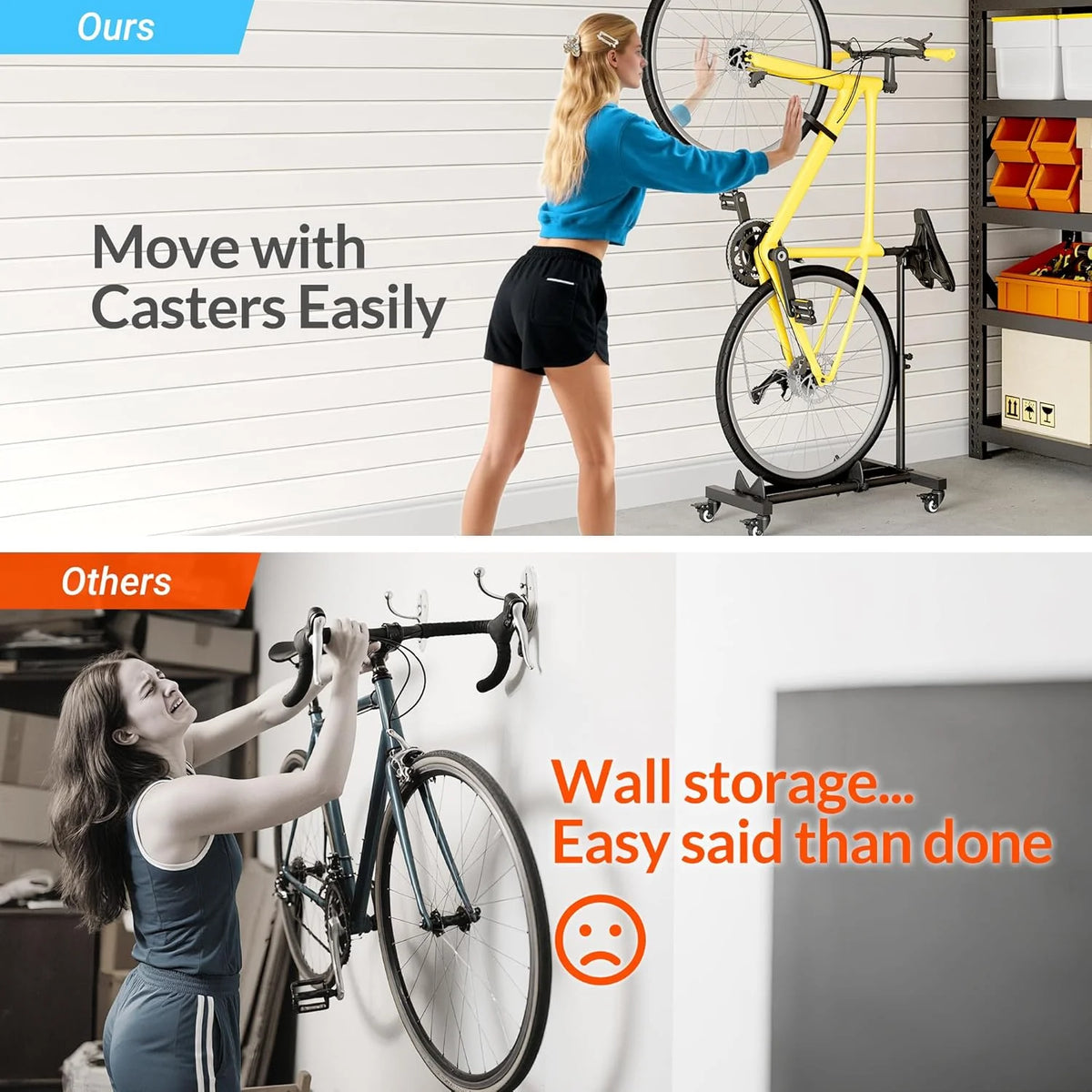 Vertical Bike Stands (2 Pack)��Standing Bike Rack for Garage Floor��Upright Bicycle Floor Stand Indoor Bike Holder with Adjustable Height for Garage & Apartment - for Wheels Sizes up to 29��