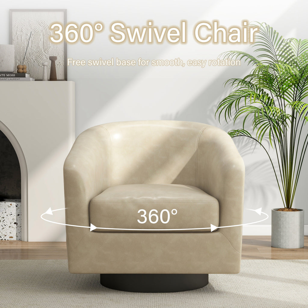 DREAMSIDEA Swivel Barrel Accent Chair for Living Room, Modern Upholstered Round Club Armchair-Cream