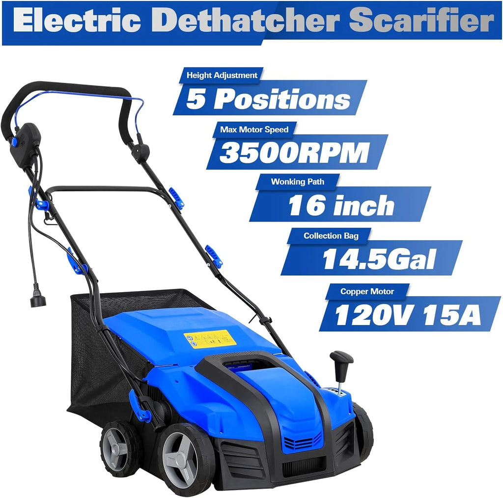 BILT HARD Dethatcher Scarifier Electric Powered, 12 Amp Copper Motor 13 inch Raking Width with 8 gal Thatch Bag