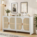 Modern Rattan Sideboard Buffet Cabinet, Kitchen Storage Cabinet, Living Room TV Stand for TVs up to 65", Entertainment Center with Adjustable Shelf, for Dining Living Room Hallway, White