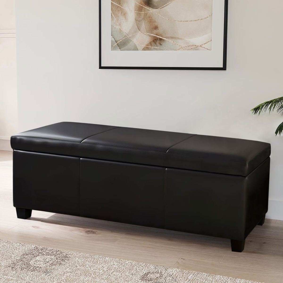 BELLEZE Storage Ottoman Bench Footstool - Amherst (Beige)