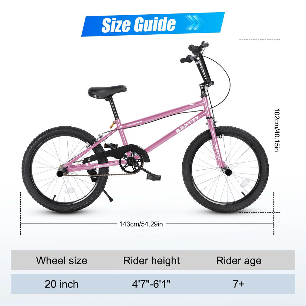 SPPTTY 20" Freestyle BMX Bike with 4 Pegs,Kids Bicycle for Teen Beginner, Age 7-14 Years,Multicolor