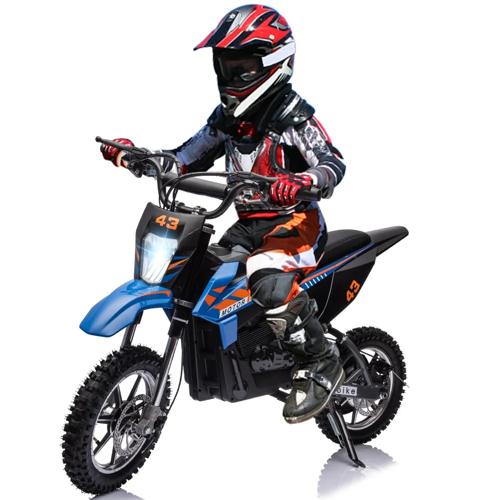 36V Electric Dirt Bike for Kids, Ride on Motorcycle 350W Brushless Motor Fast Speed 15.5MPH with LED Headlight, Leather Seat,Front+Back Brake for Teens Max Load 175lbs