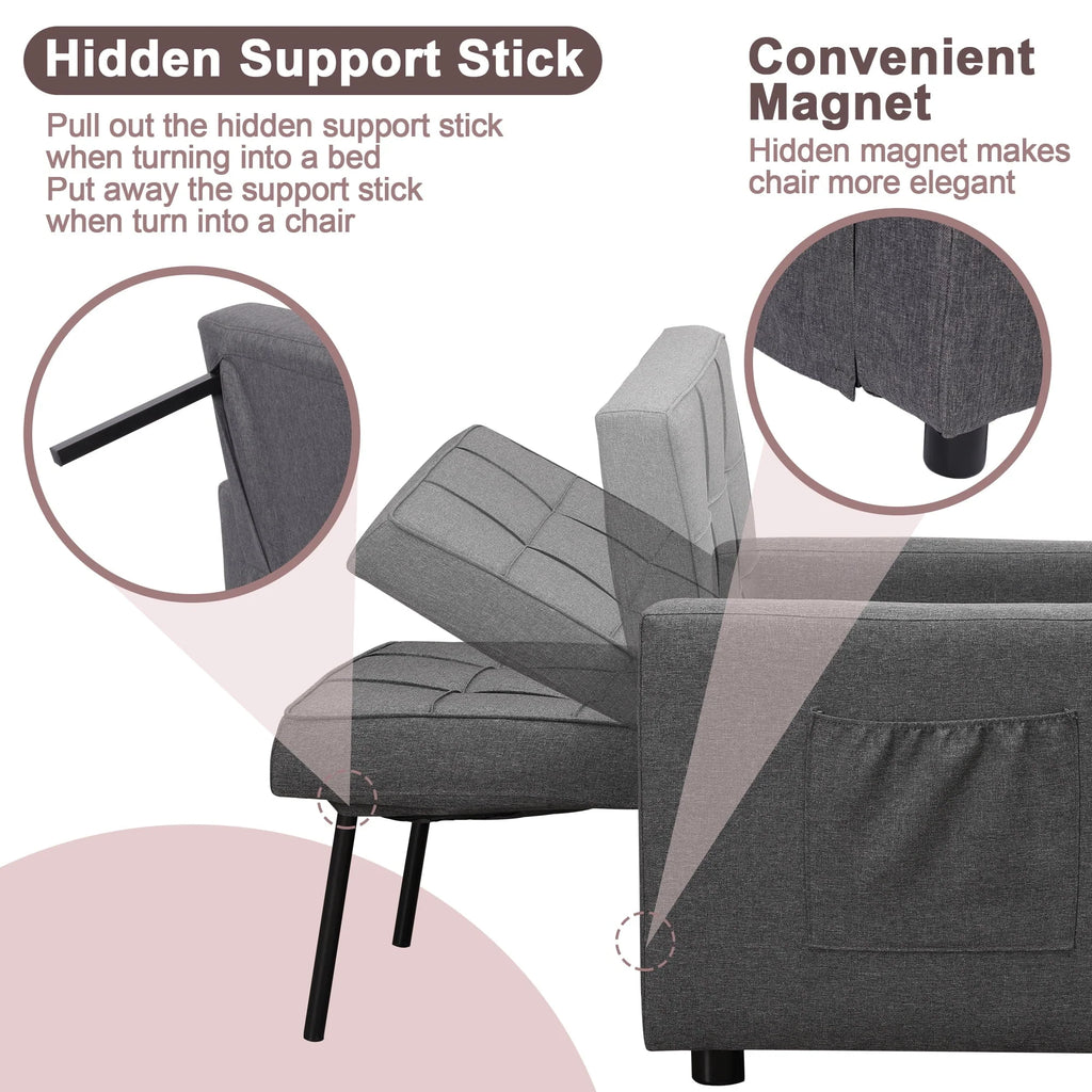 Tolead 3-in-1 Convertible Sofa Bed Sleeper Chair with Adjustable Backrest, Gray