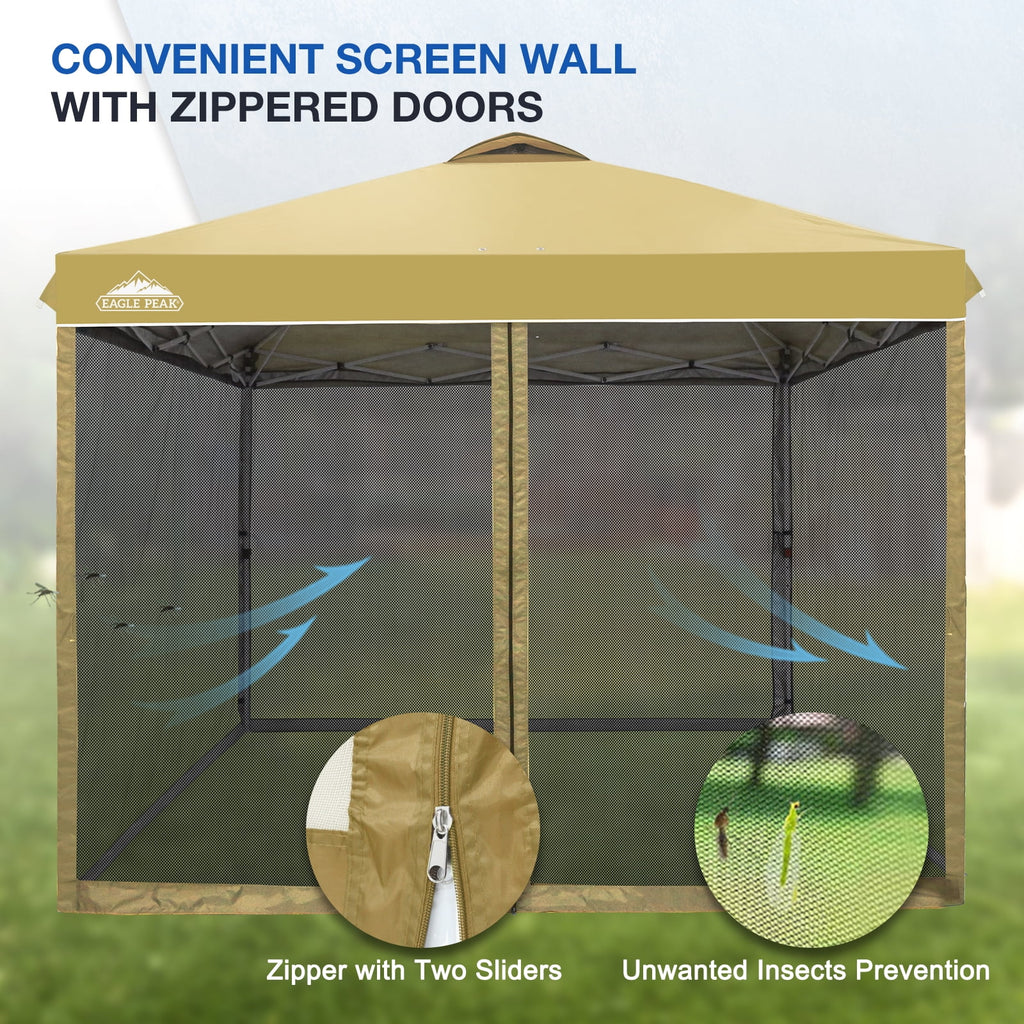 EAGLE PEAK 10 x 10 Outdoor Easy Pop up Canopy with Netting, Instant Screen Party Tent with Mesh Side Walls, American Flag